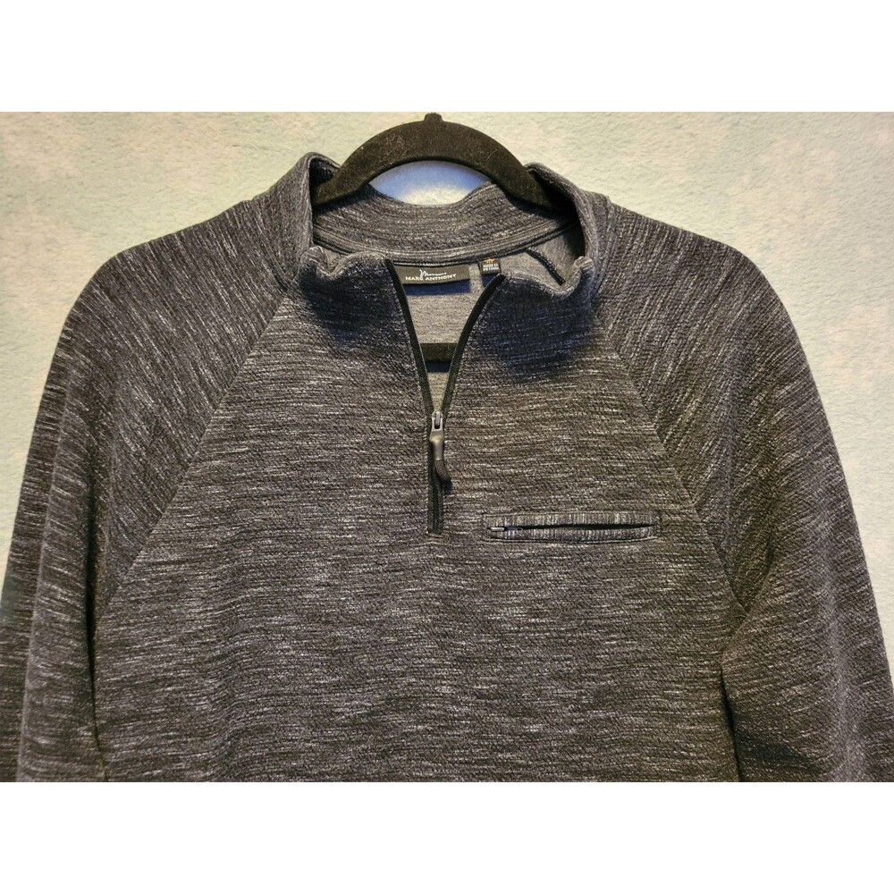 Mens Sweater Fleece 1/4 Zip Med Charcoal Grey Preppy Casual Slim Fit Camp Rustic